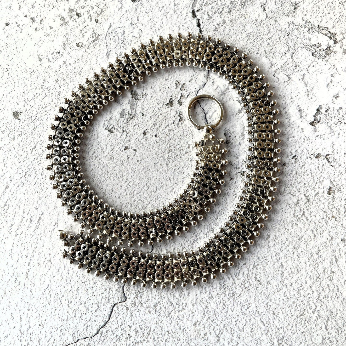 Victorian Sterling Silver Book Chain Necklace. Antique Aesthetic Era Silver Star Collar Necklace. Victorian Bookchain For Lockets/Pendants