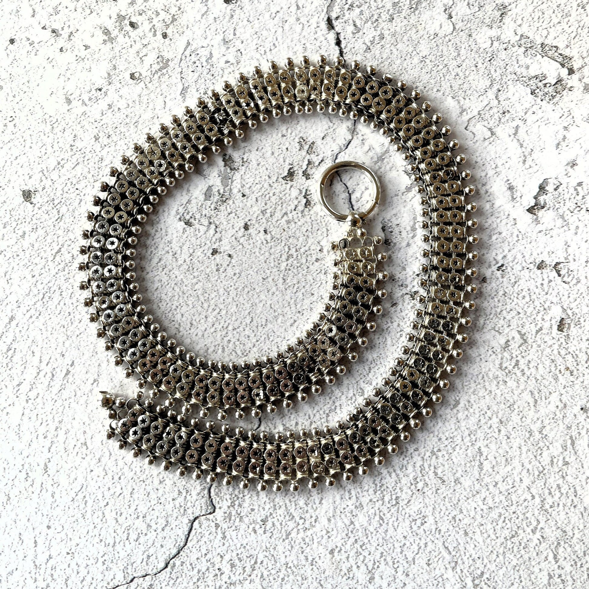 Victorian Sterling Silver Book Chain Necklace. Antique Aesthetic Era Silver Star Collar Necklace. Victorian Bookchain For Lockets/Pendants