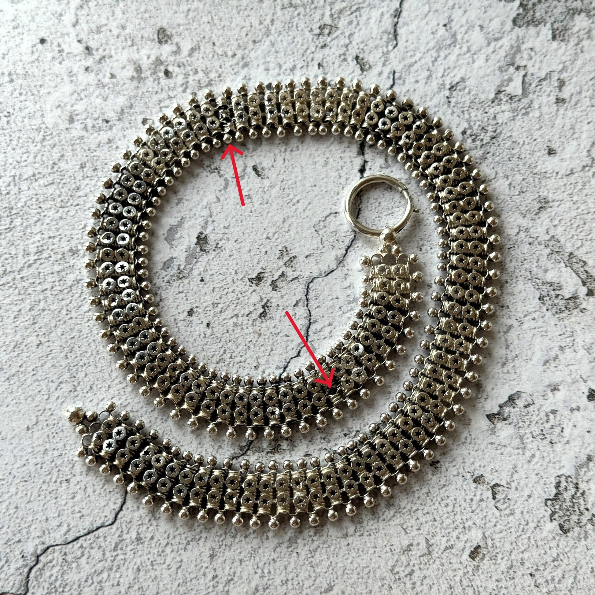 Victorian Sterling Silver Book Chain Necklace. Antique Aesthetic Era Silver Star Collar Necklace. Victorian Bookchain For Lockets/Pendants