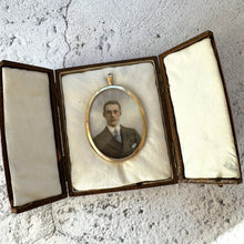 Load image into Gallery viewer, Antique 9ct Gold British Portrait Miniature Pendant. Alexander Bassano WW1 Hand Painted Portrait Of Lt. Macdonald Miller In Leather Case
