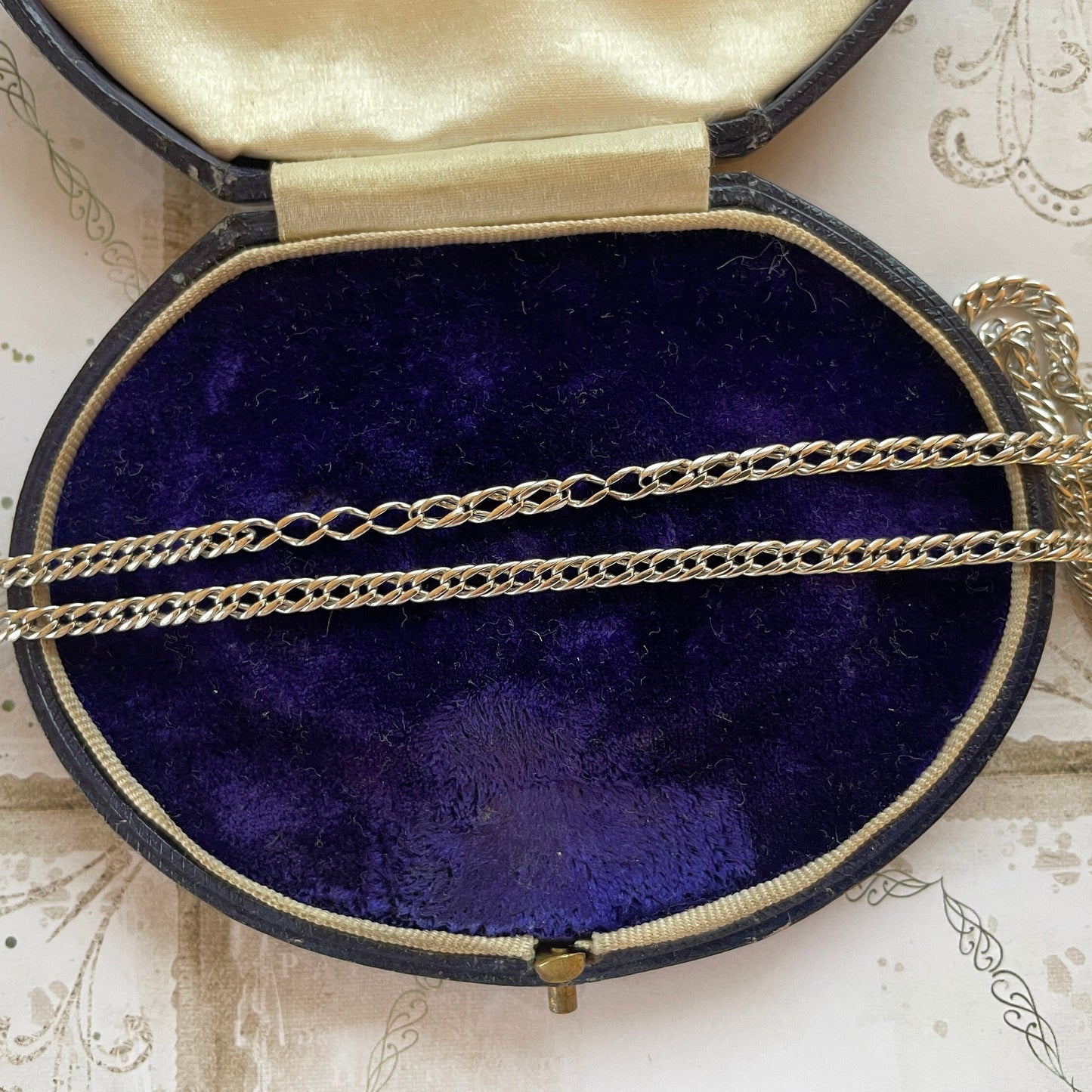 Victorian Silver 60” Long Guard Chain Necklace. Antique Curb Link Wheat Chain Sautoir Necklace. Sterling Silver Muff/Pocket Watch Chain