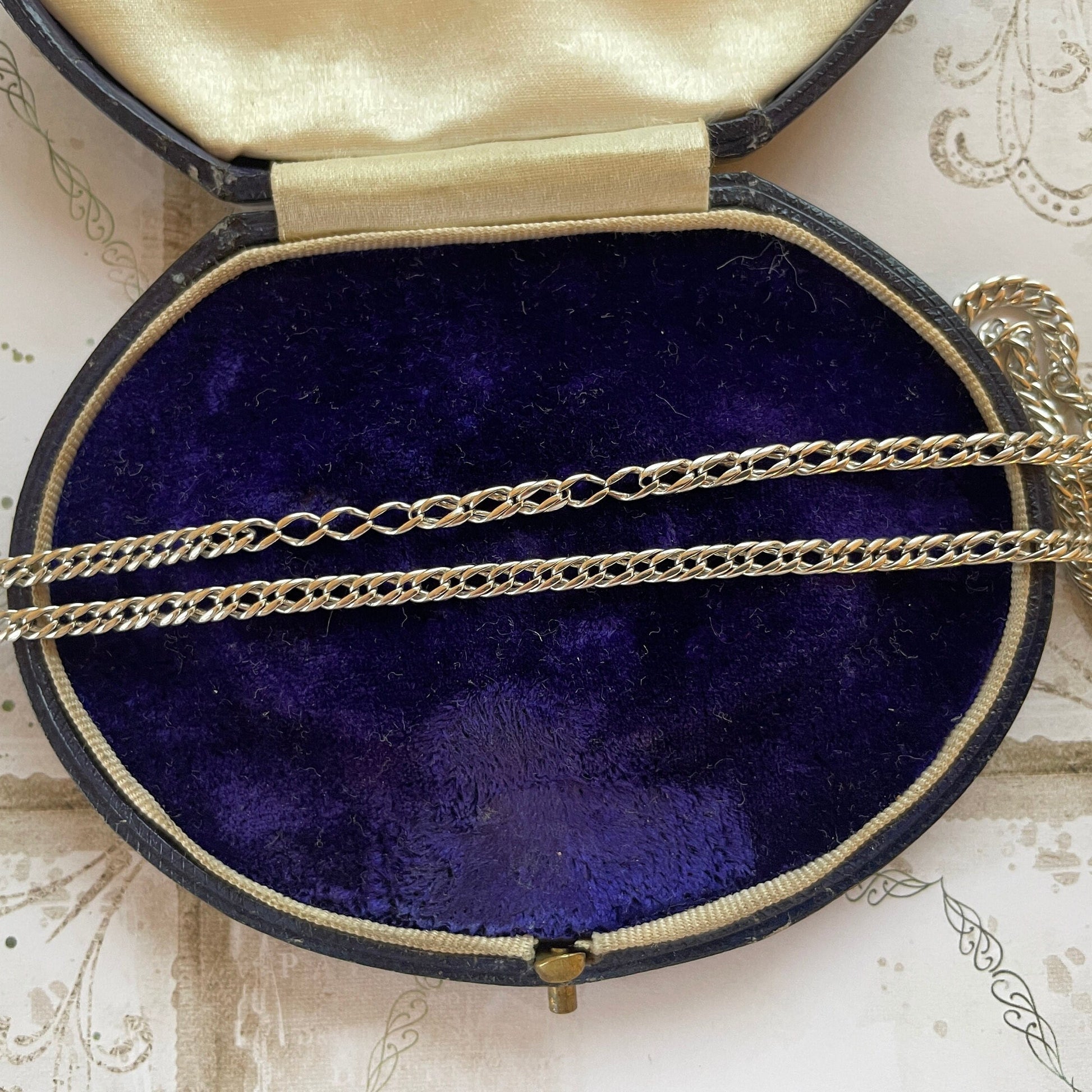 Victorian Silver 60” Long Guard Chain Necklace. Antique Curb Link Wheat Chain Sautoir Necklace. Sterling Silver Muff/Pocket Watch Chain