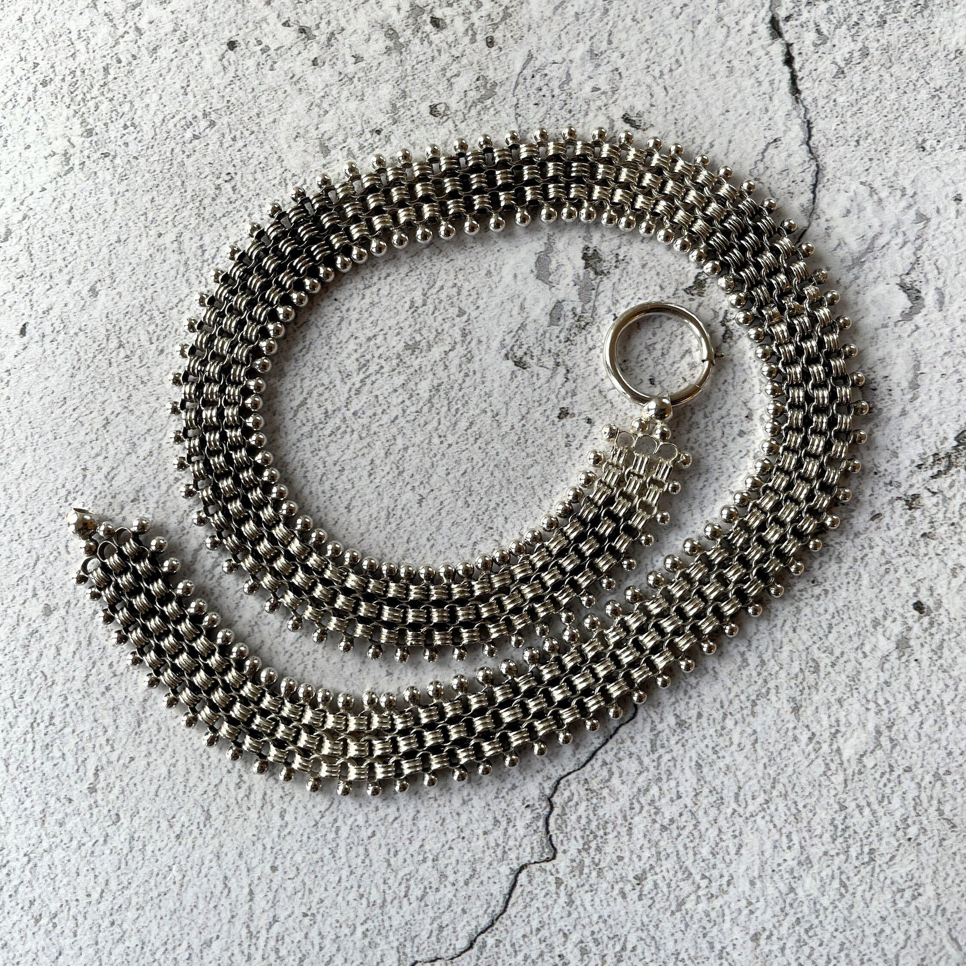 Victorian Sterling Silver Book Chain Necklace. Antique Aesthetic Era Silver Star Collar Necklace. Victorian Bookchain For Lockets/Pendants