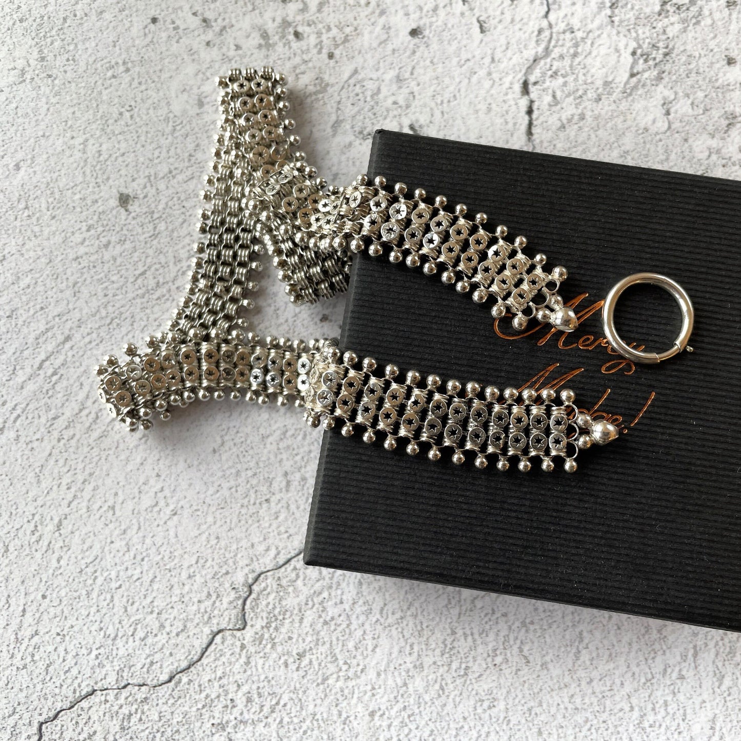 Victorian Sterling Silver Book Chain Necklace. Antique Aesthetic Era Silver Star Collar Necklace. Victorian Bookchain For Lockets/Pendants