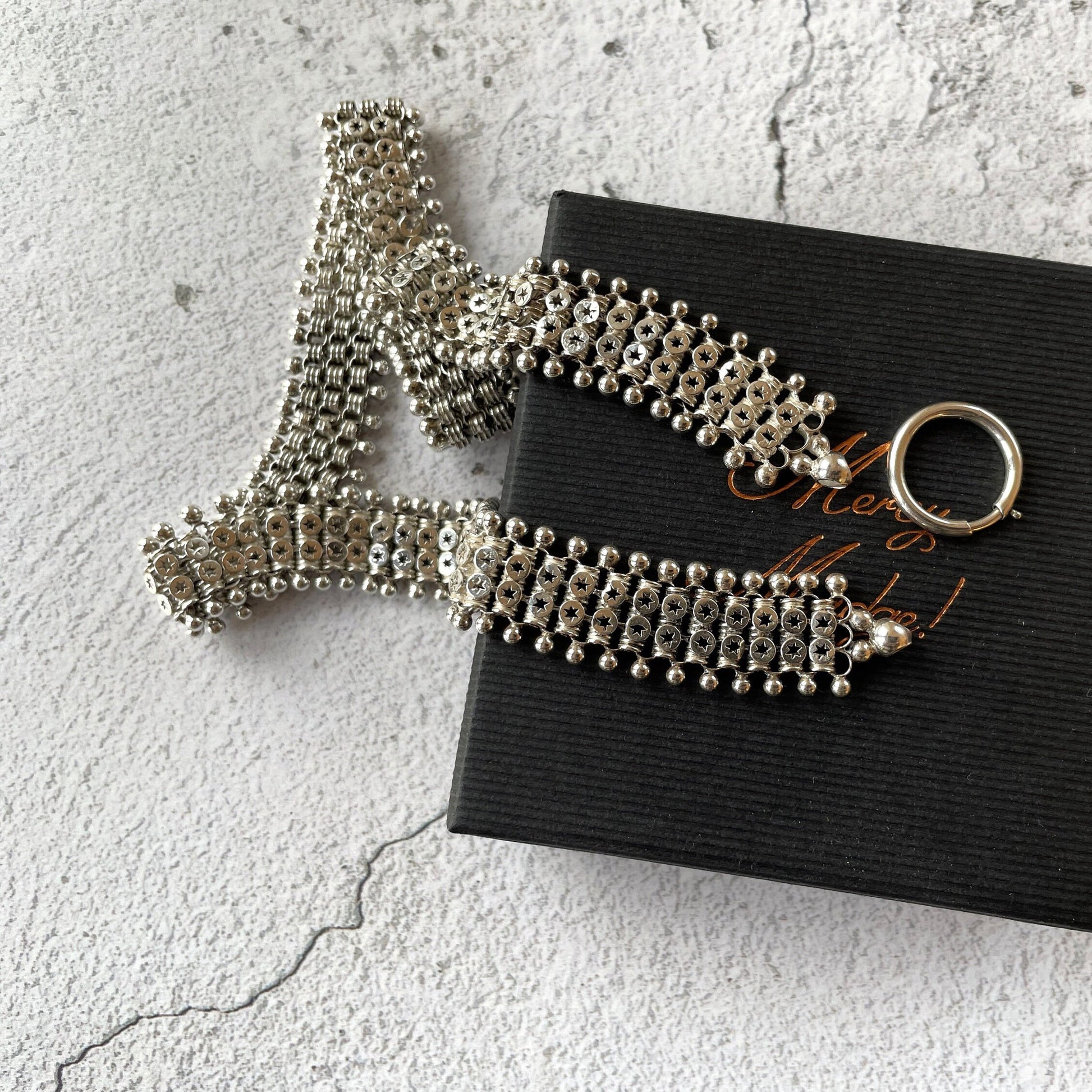 Victorian Sterling Silver Book Chain Necklace. Antique Aesthetic Era Silver Star Collar Necklace. Victorian Bookchain For Lockets/Pendants