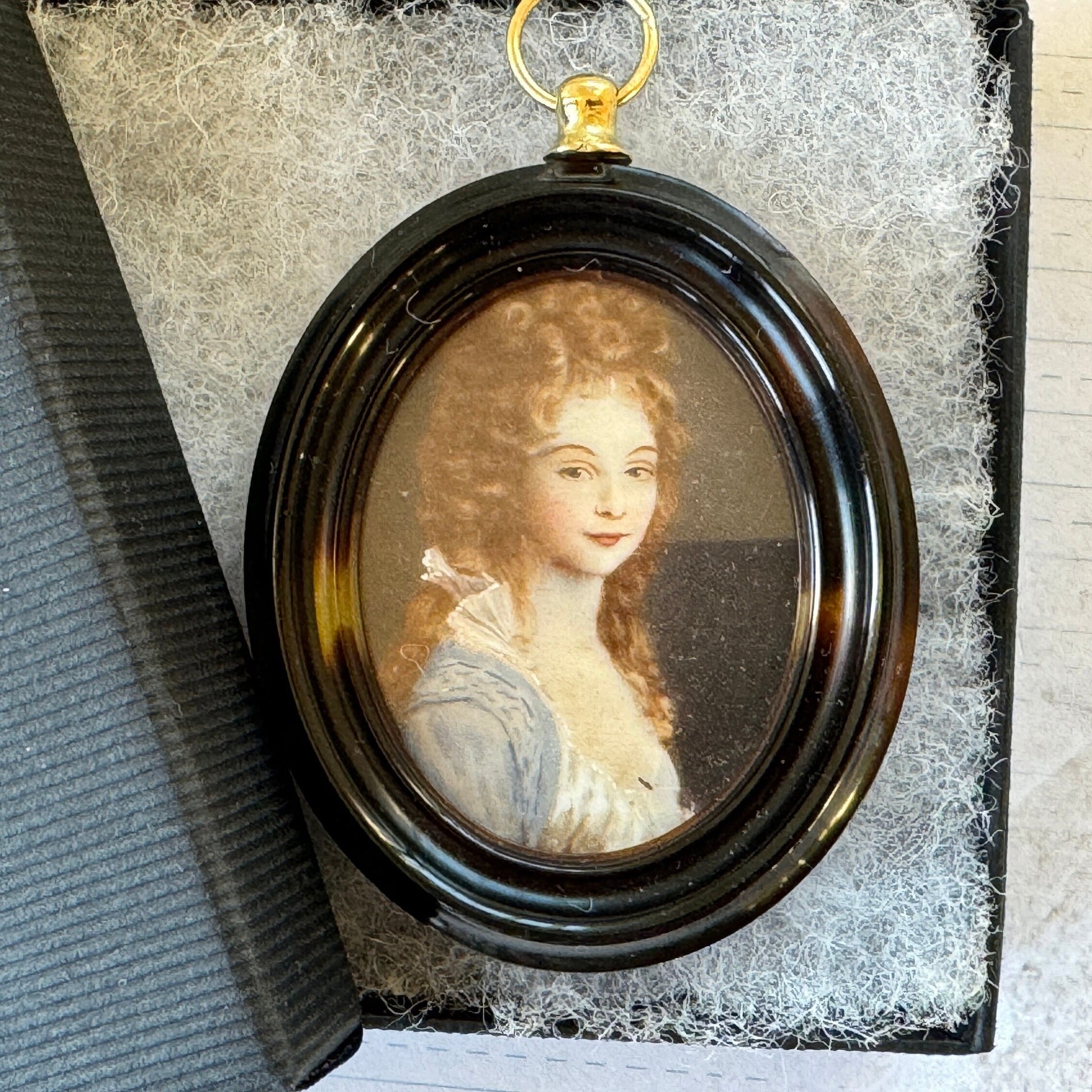 Antique Georgian British Portrait Miniature Pendant, Lady Georgiana Duchess of Devonshire. Faux Tortoiseshell Picture Locket Pendant c1780