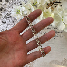Load image into Gallery viewer, Vintage English Silver Curb Chain Bracelet With Love Heart Padlock. Victorian Style Sweetheart Bracelet. Watch Chain Bracelet, 1964 Hallmark
