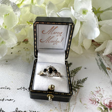 Cargar imagen en el visor de la galería, Vintage 1970&#39;s 9ct Gold Sapphire Diamond Daisy Flower Ring. Yellow &amp; White Gold 3 Stone Royal Blue Sapphire Ring, Size Q UK, Size 8 US
