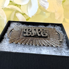 Load image into Gallery viewer, Antique Art Deco Sterling Silver Marcasite &amp; Onyx Monogram Brooch
