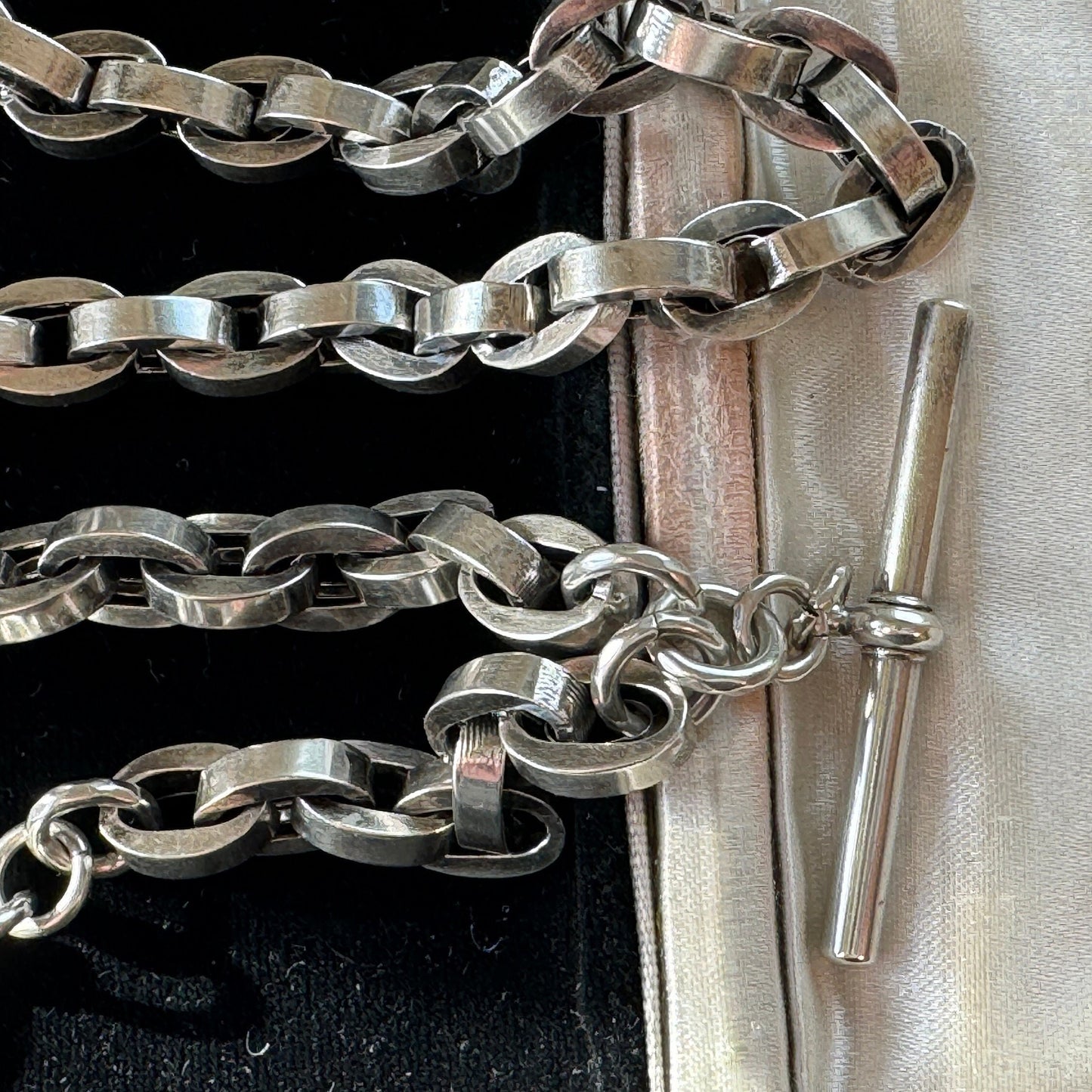 Superb Victorian 1883 Chunky Silver Albert Watch Chain With Maltese Cross Fob. Thick Sterling Silver Anchor/Navy Link Pocket Watch Chain