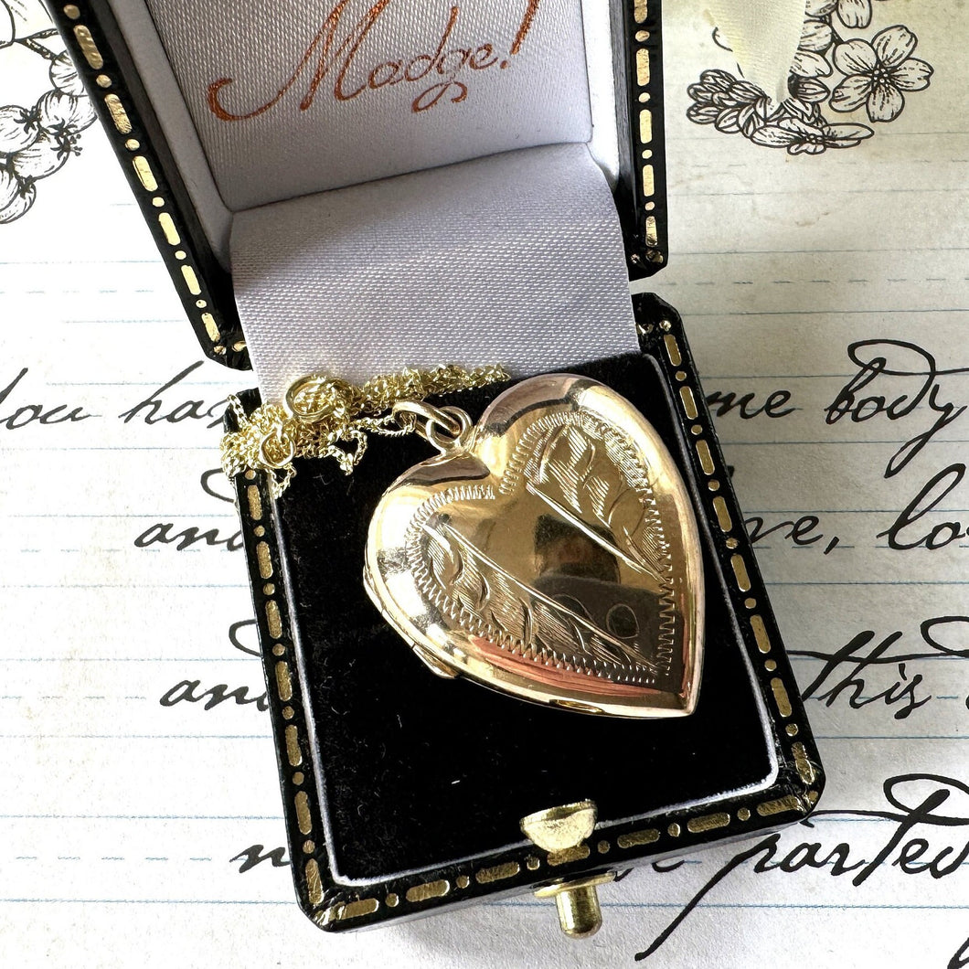Vintage 1960's 9ct Yellow Gold Love Heart Locket Necklace