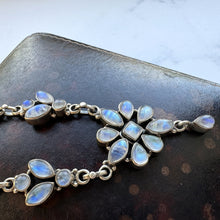 Load image into Gallery viewer, Vintage Indian Moonstone Sterling Silver Necklace. Art Nouveau Style Natural Moonstone Lavalier Pendant Necklace. Blue Moonstone Necklace
