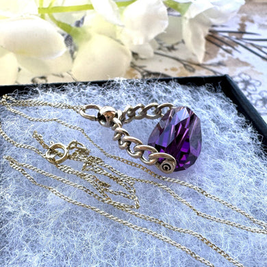 Victorian 9ct Gold Amethyst Glass Spinner Fob Pendant. Antique 3-Sided Gold Spinner Pendant With Optional Chain. Dainty Gold Charm Pendant