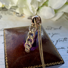 Load image into Gallery viewer, Victorian 9ct Gold Amethyst Glass Spinner Fob Pendant. Antique 3-Sided Gold Spinner Pendant With Optional Chain. Dainty Gold Charm Pendant

