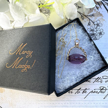 Load image into Gallery viewer, Victorian 9ct Gold Amethyst Glass Spinner Fob Pendant. Antique 3-Sided Gold Spinner Pendant With Optional Chain. Dainty Gold Charm Pendant

