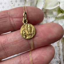 Load image into Gallery viewer, Vintage Italian 18ct Gold Miraculous Mary Pendant Necklace, Adolphe Penin. Tiny Virgin Mary Gold Medal &amp; Chain. Minimalist Layering Necklace

