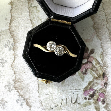 Edwardian 18ct Gold Diamond Toi-et-Moi Ring. Antique Old European Cut Diamond Engagement Ring, UK Size P-1/2, US Size 8