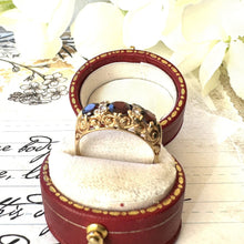 画像をギャラリービューアに読み込む, Vintage 9ct Gold Red Garnet &amp; White Zircon Half Band Trilogy Ring. Victorian Revival Ornate Scrollwork Statement Boat Ring, Hallmarked 1972
