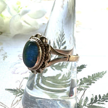 Cargar imagen en el visor de la galería, Vintage 9ct Gold 1.40ct Black Opal Solitaire Ring. Australian Opal Cabochon Ring. Yellow Gold Daisy Flower Ring, Size UK L-1/2/US 6
