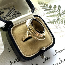 画像をギャラリービューアに読み込む, Vintage 9ct Gold Smoky Quartz Marquise Ring. 1960s Gold Cairngorm Ring. Neoclassical Step Bezel Set Oval Brown Gemstone Ring, Size N/6-3/4
