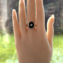 Load image into Gallery viewer, Vintage Sterling Silver, Onyx &amp; Diamond Gents Ring. Classic Gemset Signet Style Ring. English Hallmarked Ring Size UK M-1/2, US 11.5
