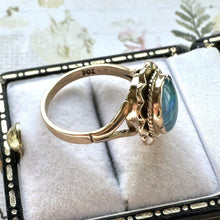 Charger l&#39;image dans la galerie, Vintage 9ct Gold 1.40ct Black Opal Solitaire Ring. Australian Opal Cabochon Ring. Yellow Gold Daisy Flower Ring, Size UK L-1/2/US 6
