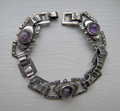 1940s Mexican Silver & Amethyst Bracelet, Taxco. - MercyMadge