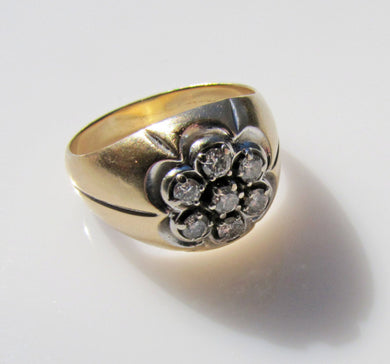 Mens Vintage 14ct Gold & Diamond Cluster Gypsy Ring - MercyMadge