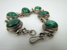 Load image into Gallery viewer, Vintage Silver Malachite Bracelet, Taxco, Mexico. - MercyMadge
