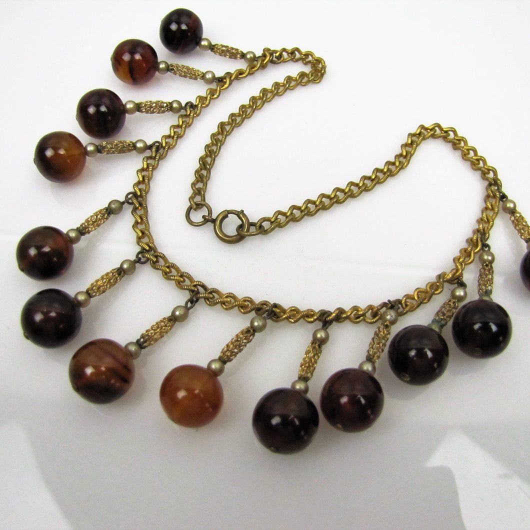 1930s Art Deco Bakelite Necklace. Vintage Bakelite Orb Charm Necklace. - MercyMadge