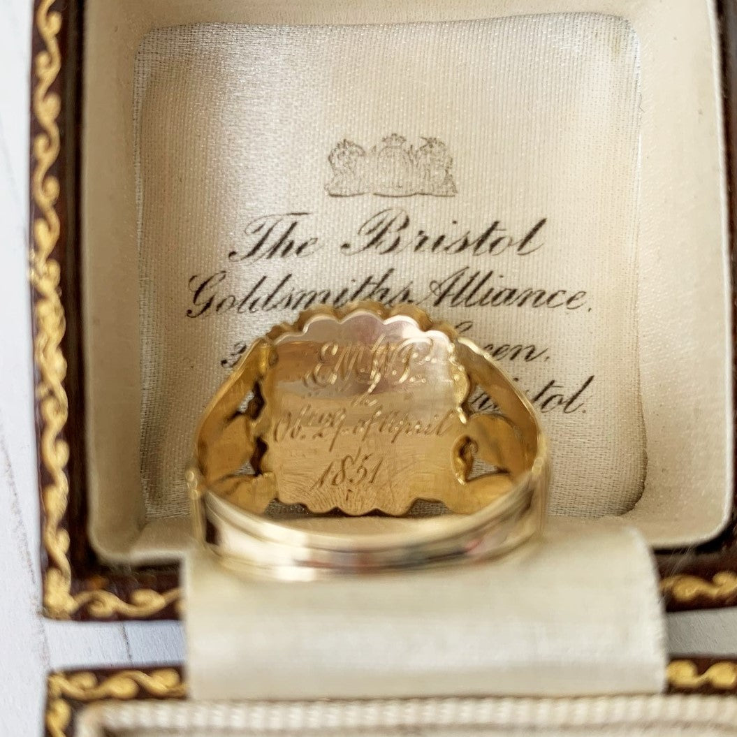 Victorian Sapphire & Pearl 18ct Gold Mourning Ring, 1851