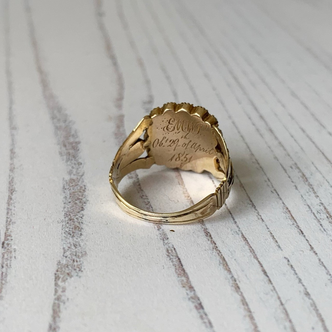 Victorian Sapphire & Pearl 18ct Gold Mourning Ring, 1851
