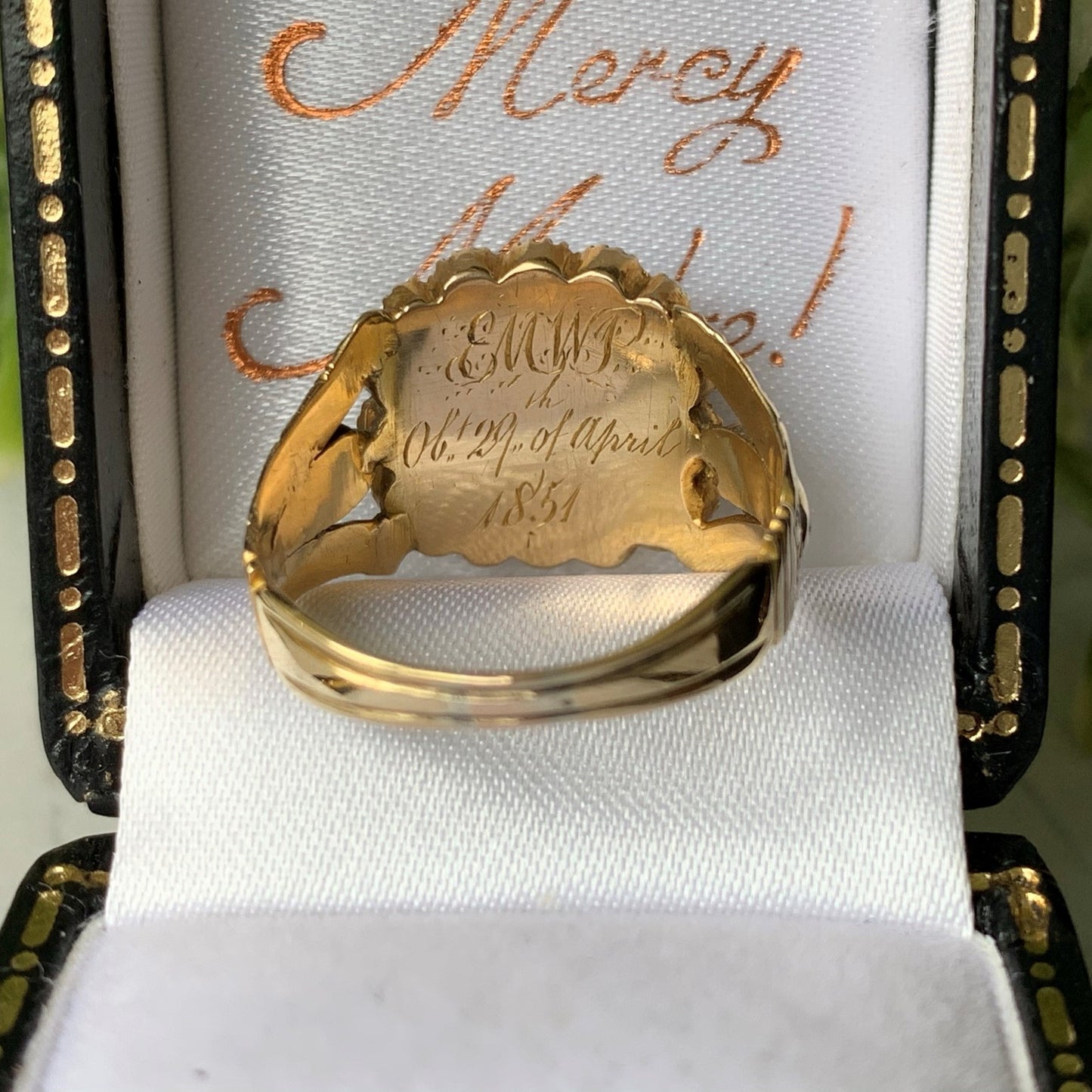 Victorian Sapphire & Pearl 18ct Gold Mourning Ring, 1851