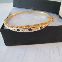 Cargar imagen en el visor de la galería, Antique Victorian 15ct Gold, Diamond and Sapphire Bangle Bracelet
